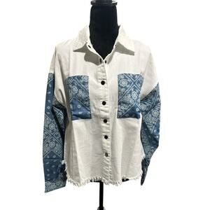 Indigo Thread Co. Blue & White Paisley Button-Up Top – Size Medium – NWT‎